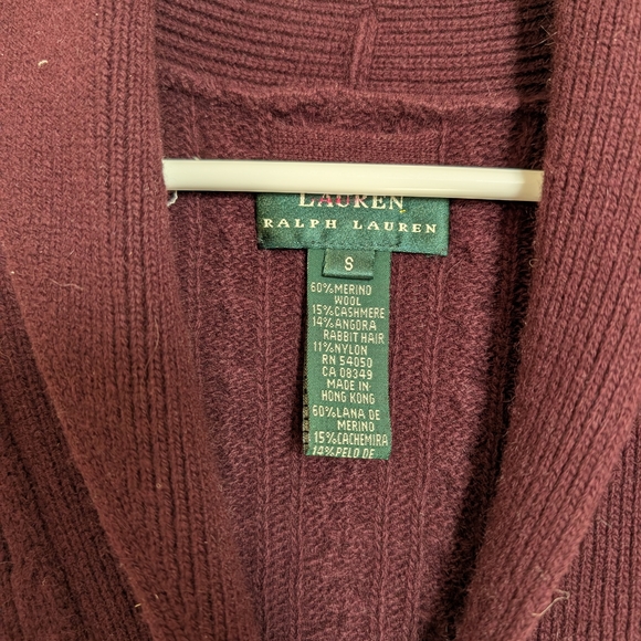 Lauren Ralph Lauren burgundy belt Cable Knit Cardigan Duster Sz S Festival Rodeo - Picture 2 of 6